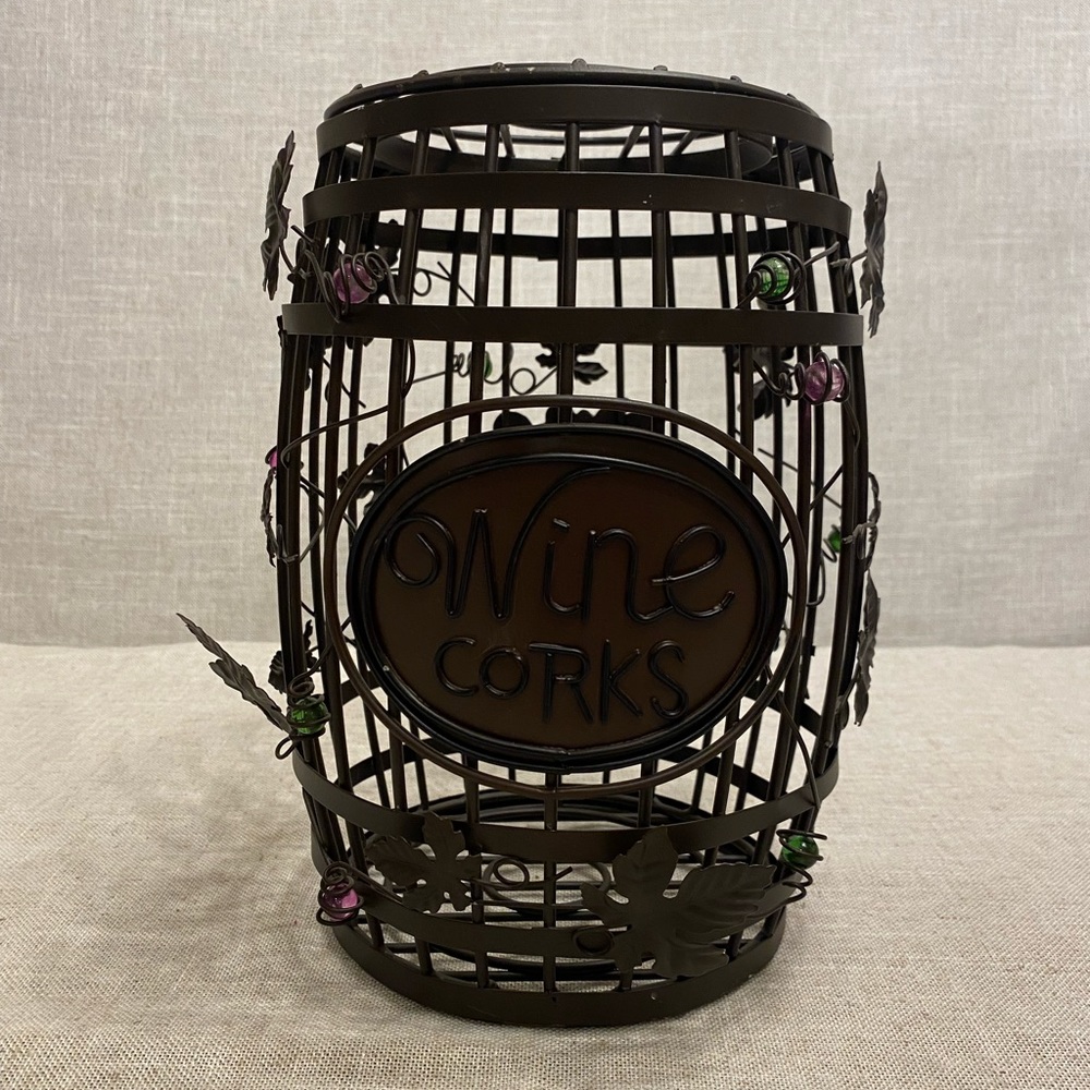 Metallic rustic wine barrel cork cage cork holder for cork collectors.